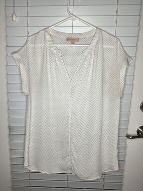 Philosophy Republic Women's Blouse Size L White Polka Dot Print Short Sleeve